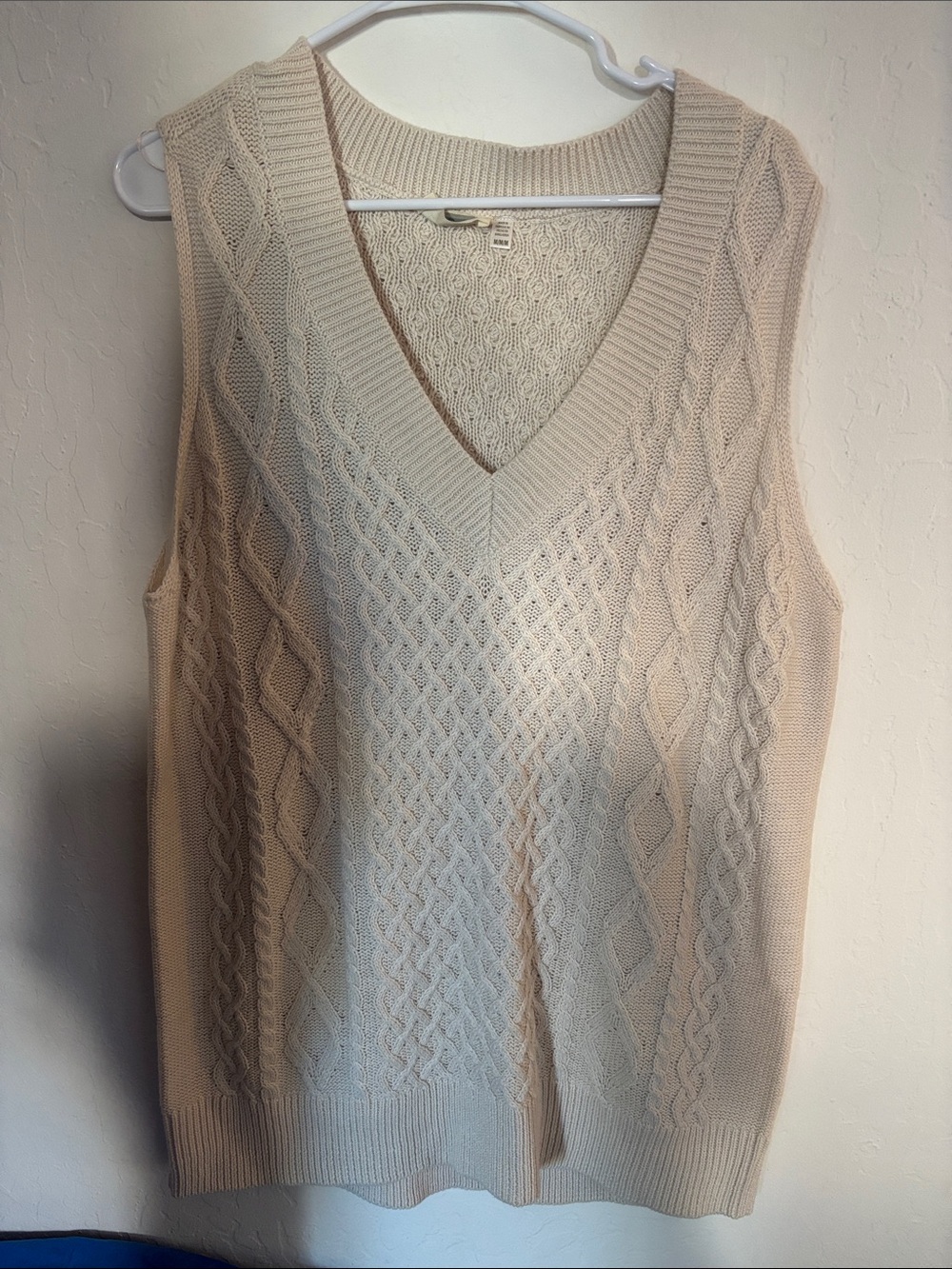 Cream Cable-Knit V-Neck Long Sweater Vest